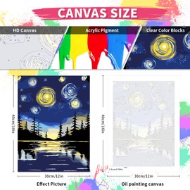 TINY FUN 6PC Paint by Number Kit for Adults DIY Oil Painting Kit 12x16 Inch Unframed Canvas, Nature Landscape Art Beginner Friendly Craft Kits for Home Decor Gift