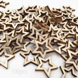 inherited 100 pieces wooden star slices, wooden star shape tags, mini star embellishments for Christmas, wedding decoration, party, DIY, craft, table scattering decoration