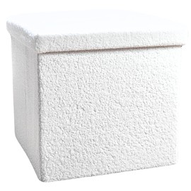 Luxe L 100% Faux Fur Go-Poufs Knock-Down Small Cube Teddy Boucle Storage Ottoman | 12"x12"x12" | White