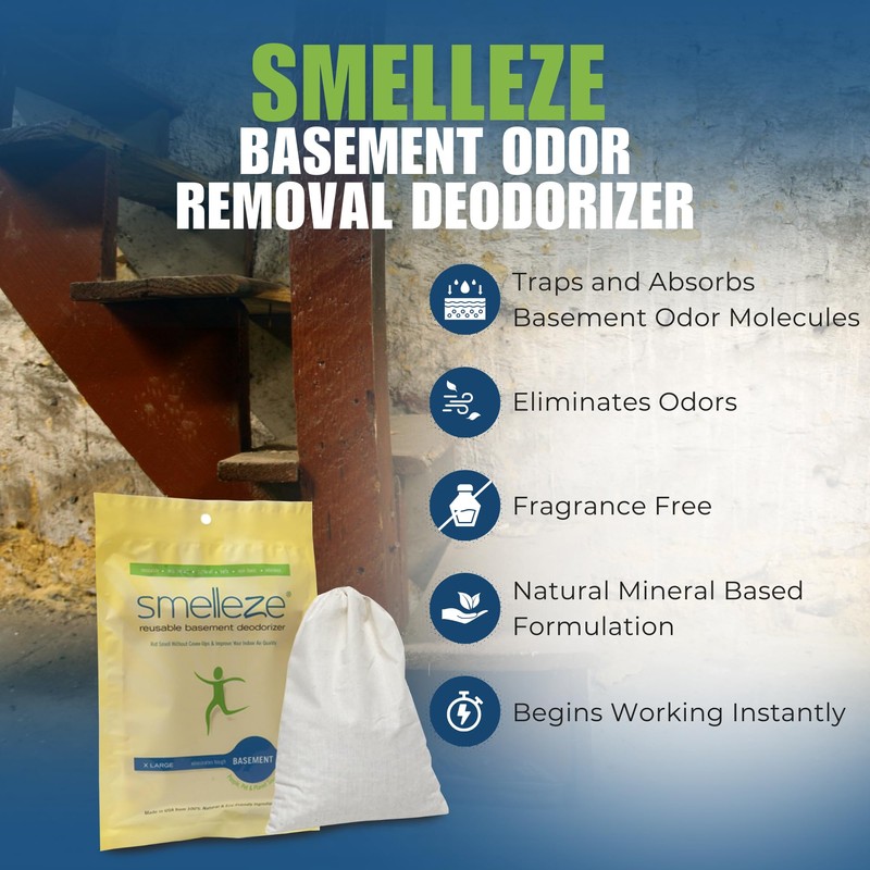 SMELLEZE Reusable Basement Odor Removal Deodorizer Pouch: Rids Funky Smell
