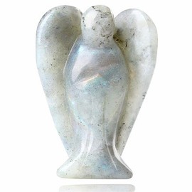 YATOJUZI 2''Crystal Angel Decor Labradorite Natural Stones Polished Hand-Carved Big Sculpture Statue Figurines Home Office Desk Decoration Healing Crystal for Women Men