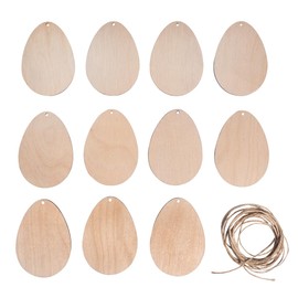 Rayher Wooden Eggs, Pack of 12, Natural, 5.6 x 8 cm, with Cord, Easter Eggs, Easter Decoration, Wood FSC Certified, 46739505