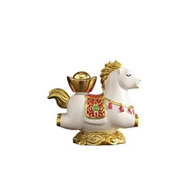 Navishendley Feng Shui Chinese Zodiac Year of the Horse Statue, Lucky Money Attracting Wealth Home Decor Ornament, Fortune Horse with Gold Ingot & Gourd, Office Desktop Decoration (White Yuanbao)