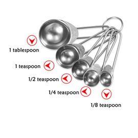 Antrader Measuring Spoons, Stainless Steel 5-Piece Measuring Spoon Cups Set- 1/8 tsp, 1/4 tsp, 1/2 tsp, 1 tsp & 1 tbsp for Measuring Dry and Liquid Ingredients
