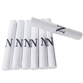 7 Pack Of Mens/Gentlemens White Satin Umrahmten Handkerchiefs With & Blue Embroidered Initials - N