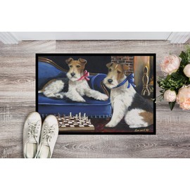 Caroline's Treasures PPP3261MAT Fox Terrier Checkmates Doormat 18x27 Front Door Mat Indoor Outdoor Rugs for Entryway, Non Slip Washable Low Pile, 18H X 27W