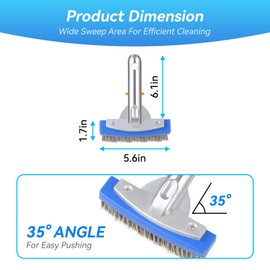 5-Foot Stainless Steel Pool Brush - Heavy Duty Pool Cleaning Brush for Concrete & Gunite Pools, Deep Cleaning Tool for Walls & Floors - Durable Wire Bristle Brush Head