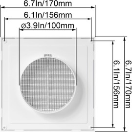 ECOPRO VENT White 4" Inch Ventilation Grille - Inside/Outside use - (Flange 3.9" Ø/Cover 6.7"x6.7") - Air Vent Louver - Exhaust Hood - Available 3 Sizes / 4 Colors, White
