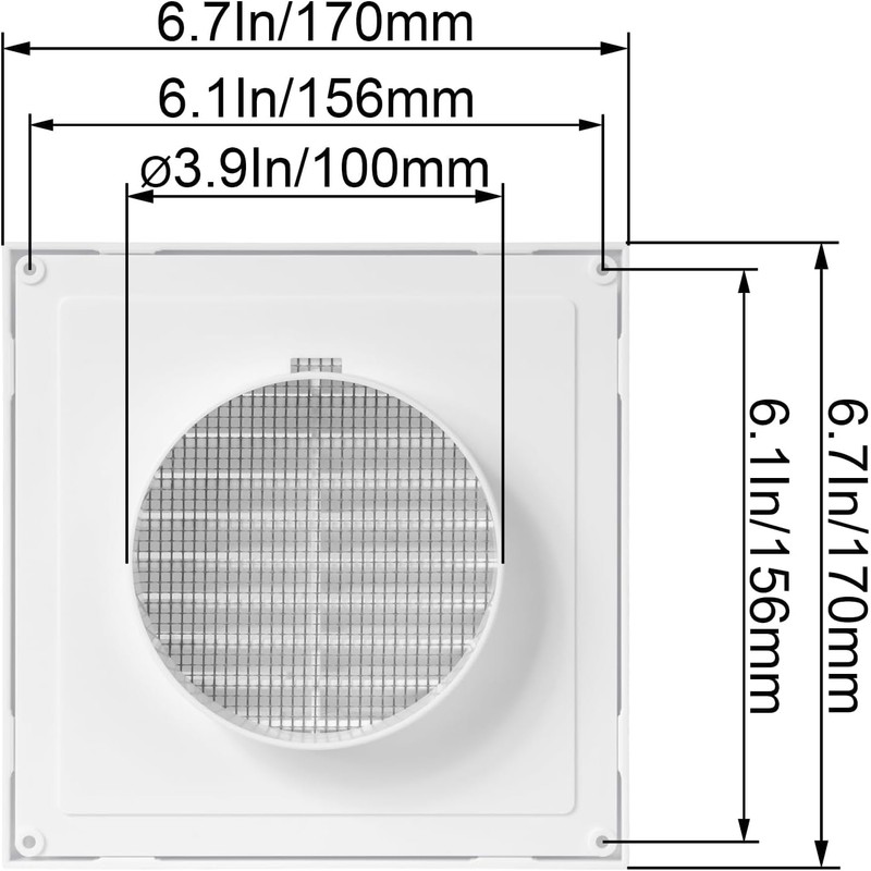 ECOPRO VENT White 4" Inch Ventilation Grille - Inside/Outside use
