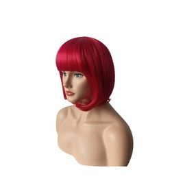 OYSRONG Peluca Corta De 11.81'' Para Mujer, Estilo Bob Liso, Roja, Multifunción, Con Flequillo Plano, Pelo Sintético Para Cosplay (Roja)
