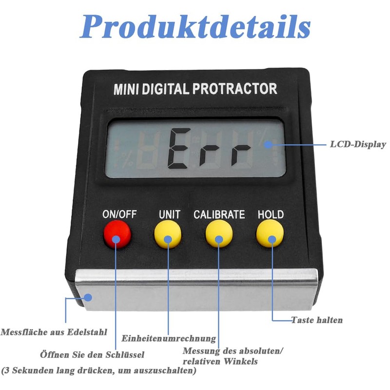 Mesee Digital LCD Protractor, Mini Digital Inclinometer Magnetic Base, Level