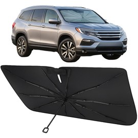 Proadsy Windshield Sun Shade Umbrella for Honda Pilot 2016-2025 2026 Foldable Car Umbrella Sunshade with Soft TPU Handle Spring Structure Crystal Cooling Material Protect Car from Rays & Heat