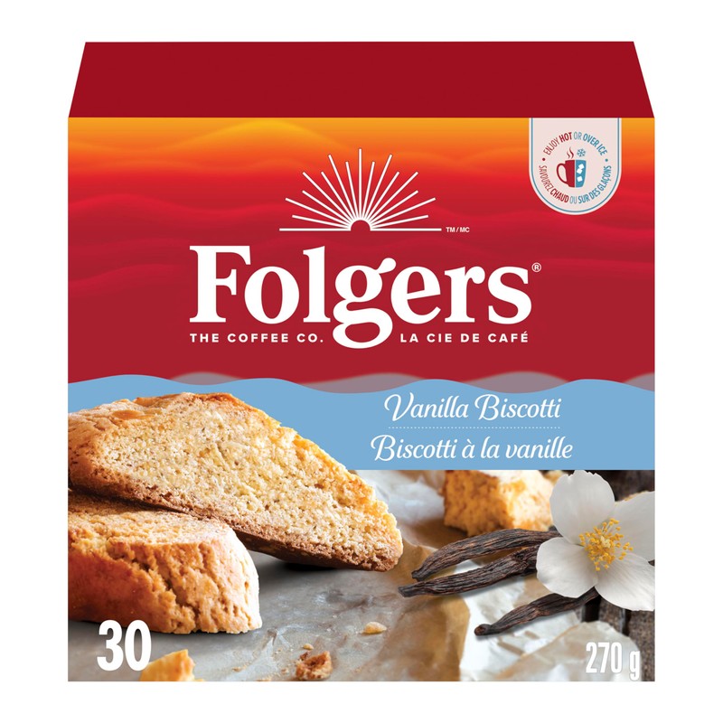 Folgers Vanilla Biscotti Coffee K-cups, 30 Count, 270g/9.5 oz. Box