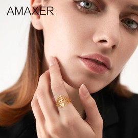 Amaxer Witch Knot Ring for Women Stainless Steel Phase of Moon Wiccan Symbol Ring Witchcraft Amulet Jewelry (gold, 7)