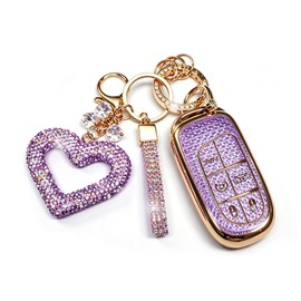 Erivis Bling Key Fob Cover with Heart Keychain for Jeep/Dodge/Chrysler
