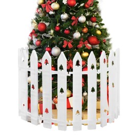 6 Pack Wooden Christmas Tree Fence, 12” Christmas Tree Gate, White Christmas Fence Decorations for Cat, Small Dog, Suit for Christmas Decoration