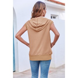 Fisoew Women's Sleeveless Zip Up Cotton Hoodies Casual Loose Fit Drawstring Sweatshirts Lightweight Jackets Vest with Pockets