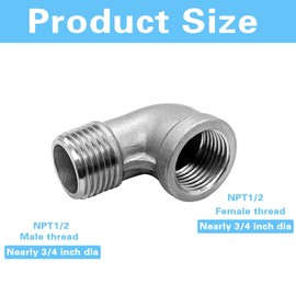 JoyTube 304 Stainless Steel 90 Degree Elbow, 1/2" NPT Male to 1/2" NPT Female Pipe Fitting(Pack of 5)