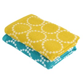 Kosugizen ASV-6911-2 Daily Towel, Bath Towel, Nordic Style Ihana, Green, Yellow, 23.6 x 47.2 inches (60 x 120 cm), Medium Volume for Everyday Use, Set of 2