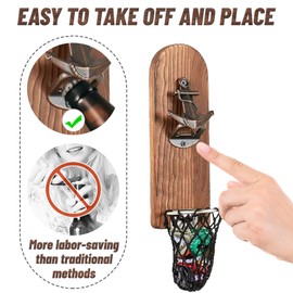 Unique Magnetic Bottle Openers with Netting Catcher, Wall Mounted Wooden Beer Bottle Opener, Traceless Corkscrew, Home Bar Accessories for Kitchen, Outdoor, Ideal Beer Gifts for Men (Bottle Opener 4)