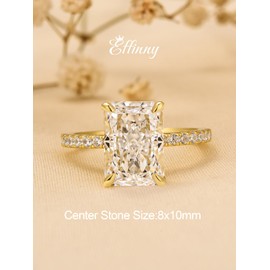 Effinny 3.5ct Radiant Cut Engagement Ring for Women,Yellow Gold Plated Sterling Silver Simulated Diamond White Sapphire Promise Ring(Size:6)