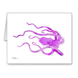 DJ Rogers Fine Art Pink Octopus - Set of 10 Abstract Watercolor Animal Note Cards With Envelopes