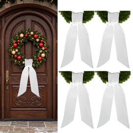 White Wreath Sash, 4Pcs Embroidery Blank Wreath Sashes for Front Door