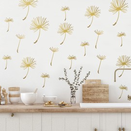 66 Pcs Wall Decals Peel and Stick Dandelion Wall Stickers Metallic Flower Murals Floral Wall Decor Sticker Wall Art Stickers for Bedroom Bathroom Living Room Nursery Office Decor (Gold,6 Pcs)