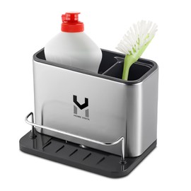 Home Vista Kitchen Sink Caddy with Removable Drip-Steel Sink Tidy Organiser-Sponge Holder for Kitchen Sinks Surface-No Drilling Rustproof Washing Up Organizer for Spoons and More