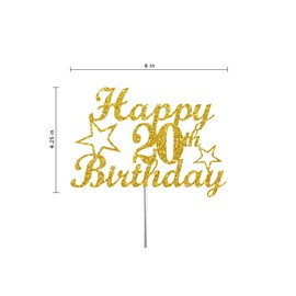 Decoración para tartas de 20 cumpleaños con purpurina dorada, 20 ideas de decoración para fiestas, calidad premium, resistente de doble cara, con purpurina acrílica. Fabricado en Estados Unidos
