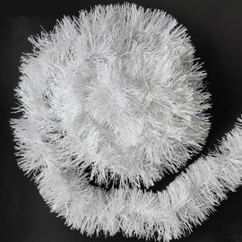 10 m / 32.8 ft Christmas Tinsel Garland, Long Xmas Garland Decorations Metallic Tinsel Strands Christmas Tree Boa Hanging Decoration for Christmas Home Decorations Wreath Wedding Party (Snow white)