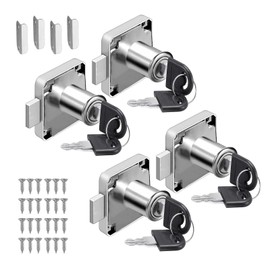 4 Sets Furniture Lock with Key, 22 mm Security Cabinet Lock, Stainless Steel Locker Lock, Screw-On Lock for Drawers and Cabinets