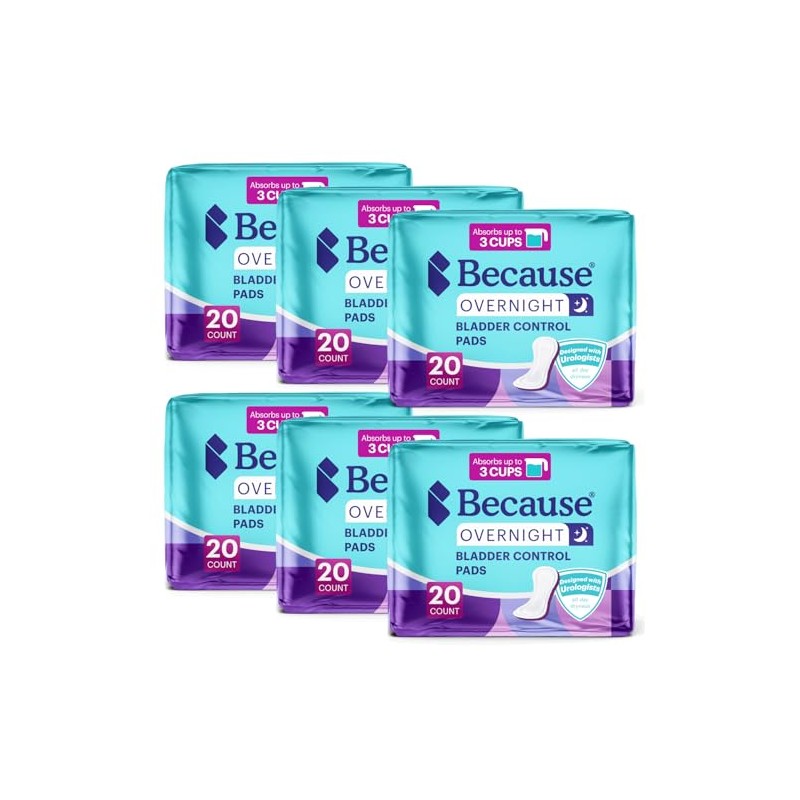 Because Overnight Incontinence Pads for Women – Moderate-to-Heavy Absorbency for