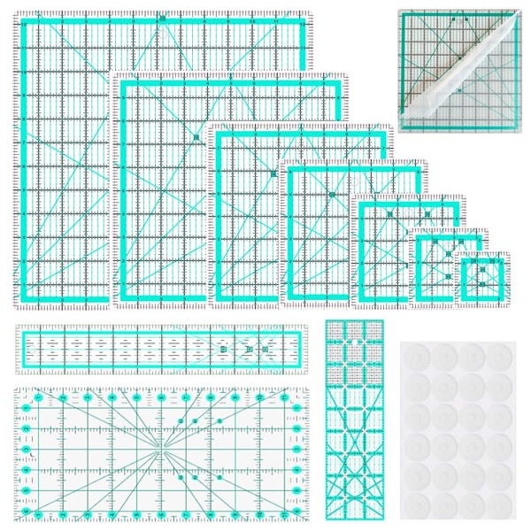 Quilting Rulers,10 Quilting Rulers(2.5"x2.5",3.5"x3.5",5"x5", 6.5"x6.5",8"x8",10"x10",12.5"x12.5",6.5"x12",2"x12",3"x9") Acrylic Quilting Ruler