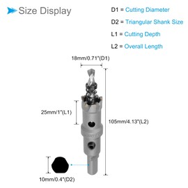 CoCud Hole Saw, 18mm Cutting Diameter, Carbide Tipped Tooth Hole Cutter Drill Bit - (Applications: for Stainless Steel Sheet Metal), 1-Piece