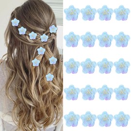 YISSION 20Pcs Small Blue Flower Hair Clips for Girls Women Cute Flower Hair Pins Artificial Flower Clips for Hair Floral Hair Barrettes Wedding Bridal Hair Accessories for Girls Women