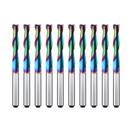 BFVV 10 Pcs CNC Router Bit Set 1/8-inch Shank, 2 Flute Spiral Up Cut End Mill, Solid Carbide Milling Cutters with DLC Coating for Precision Wood Carving Applications