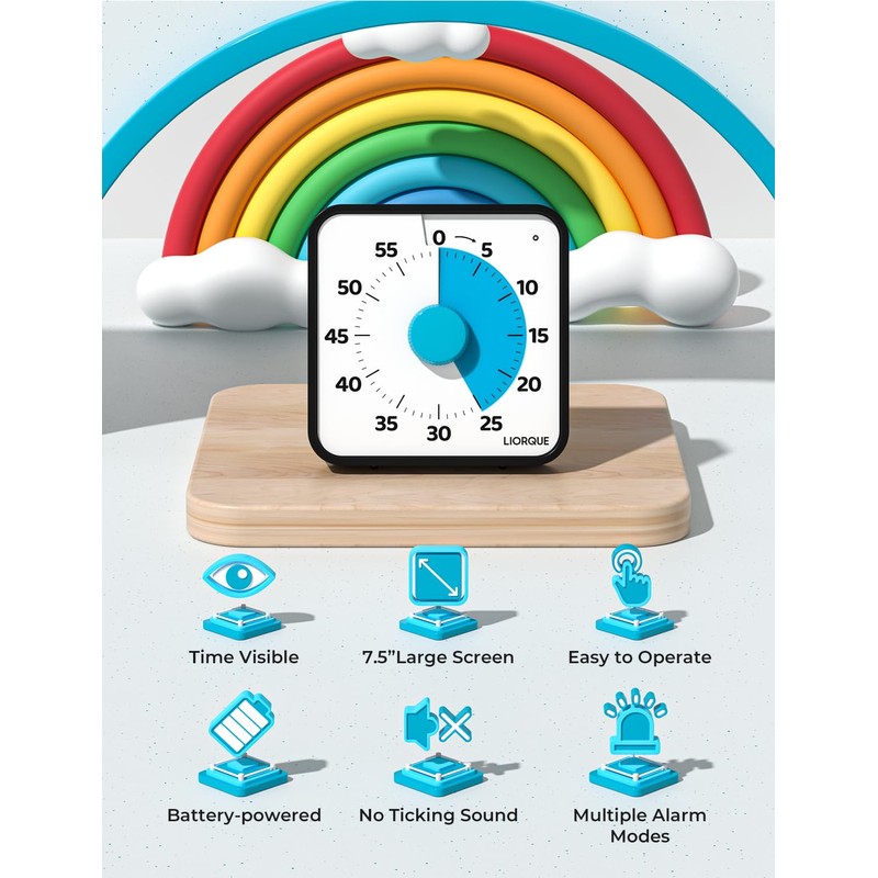 LIORQUE 60 Minute Visual Timer for Kids and Adults, Non-Ticking