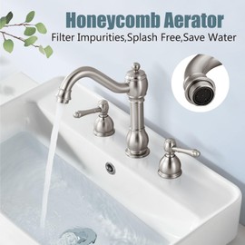 Aolemi Brushed Nickel 3 Holes Widespread Bathroom Sink Faucet 8 Inch Double Lever Handle Deck Mount Vanity Basin Mixer Tap with Pop Up Drain Assembly