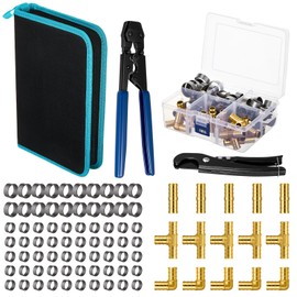Otoolling PEX Cinch Camp Tool Kit 3/8" to 1" Crimping Tool with Pipe Hose Cutter 15 Pcs 1/2'' Brass Fittings Combo 50 Pcs 1/2" and 20 3/4" PEX Cinch Clamps with Storage Bag and Storage Box