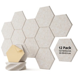 12 Pack Acoustic Panels Sound Absorbing, Self Adhesive Sound Proof Panels, Hexagon High Density Sound Deadening Panels, 12"X10"X0.4" Wall Decor for Bedroom,Home,Studio,Office(Beige)