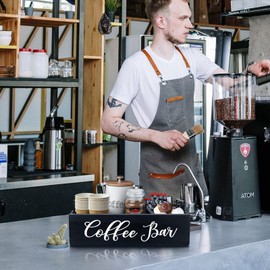 MINCORD Coffee Station Organizer Wooden Coffee Bar Holder Accessories for Countertop, Farmhouse Kcup Pod Storage Basket with Handle - Black