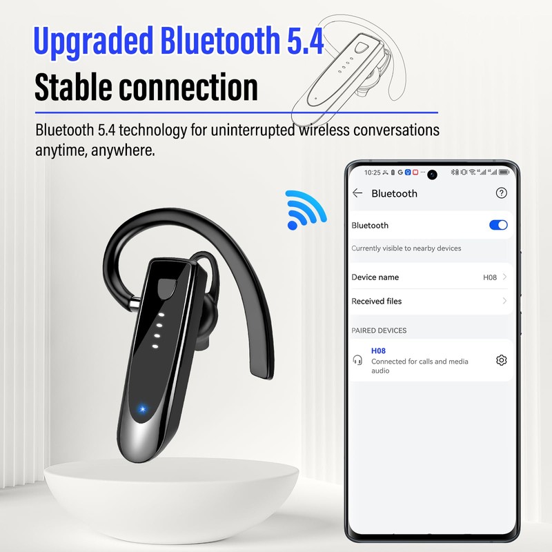 Atheewon Bluetooth Earpiece, Wireless Handsfree with Noise Cancelling Mic, 20Hrs