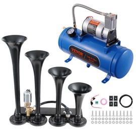 VEVOR 4 Trumpet Air Horn Kit, 150dB Train Horns for Pickup Trucks, 12V 120 psi Air Compressor 1.6 Gal/6 L Tank with Gauge for Any 12V Vehicle Car Truck Train Van Boat