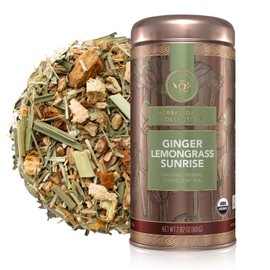 Teabloom Organic Herbal Tea, Ginger Lemongrass Sunrise Loose Leaf Tea, Sweet and Soothing, USDA and EU Certified Organic, Fresh Whole Leaf Blend in Reusable Gift Canister, 2.82 oz/80 g Canister Makes 35-50 Cups