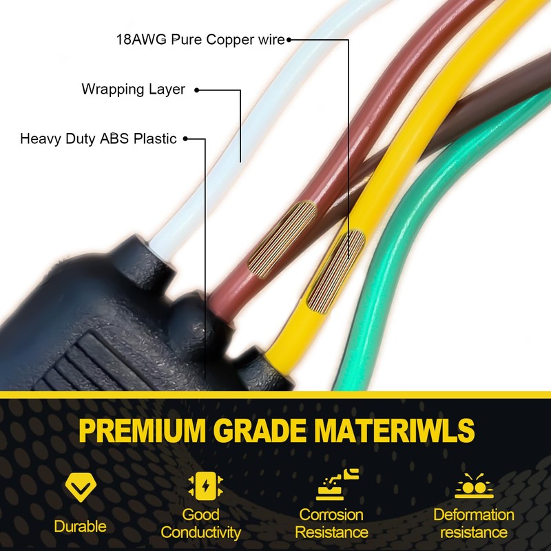 4 Pin 5 Wire Trailer Wiring Harness, 22FT Trailer Wiring