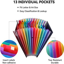 Diboniur Ordnungsmappe mit 12 Fächern, A4, Ordner für Verwaltungspapier, erweiterbar, A4, Dokumentenordner, Dokumentenmappe, Akkordeon, große Kapazität (schwarz)