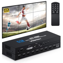 Vowish Video Wall Controller 3x3 4K, TV Wall Processor with 13 Display Modes, HDMI & DVI Input, 180 Degree Rotate, RS232 Control for Sports bar, Restaurant, School, Company, Home Theater, Mall