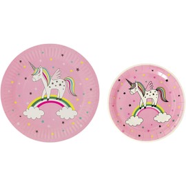 Pink Unicorn Theme Party Pack - Disposable Paper Plates, Cups, Napkins, Forks, Spoons, Gift Bags and Party Blowers - Serves 10