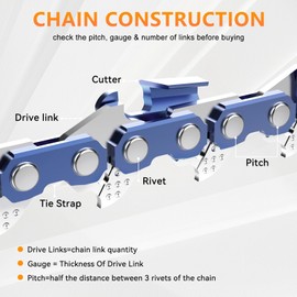 36 Inch Chainsaw Chain 3/8" Pitch, 063" Gauge, 114 Drive Links, Skiptooth Milling Chain,Full Chisel Tooth Skip Chain Fit for Stihl MS 290 360 440